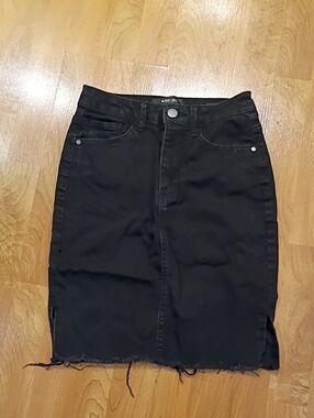 Black Label Black Denim Skirt with Branded Waist